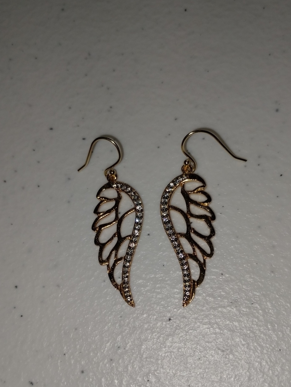Gold Wing Drop Earrings with Clear Crystals - Women Jewelry